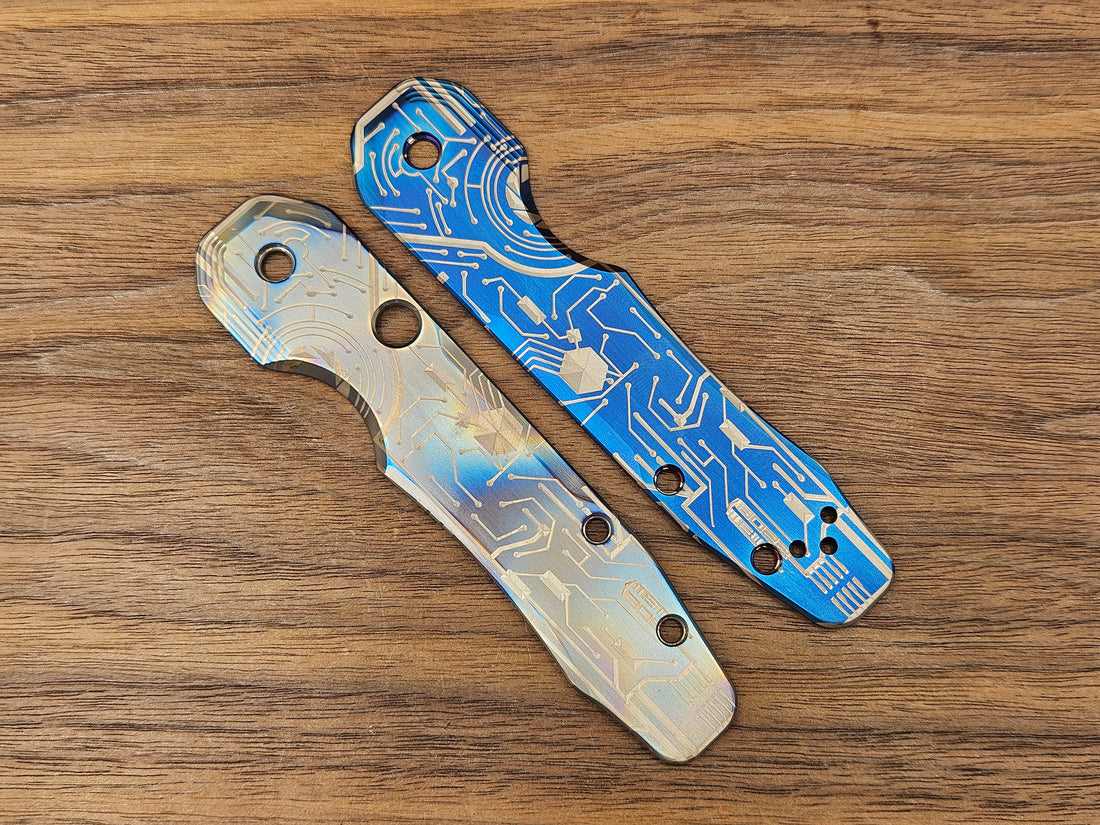 CLR Spyderco Smock<br>Titanium Standard Circuit Board Blue Silver Flamed