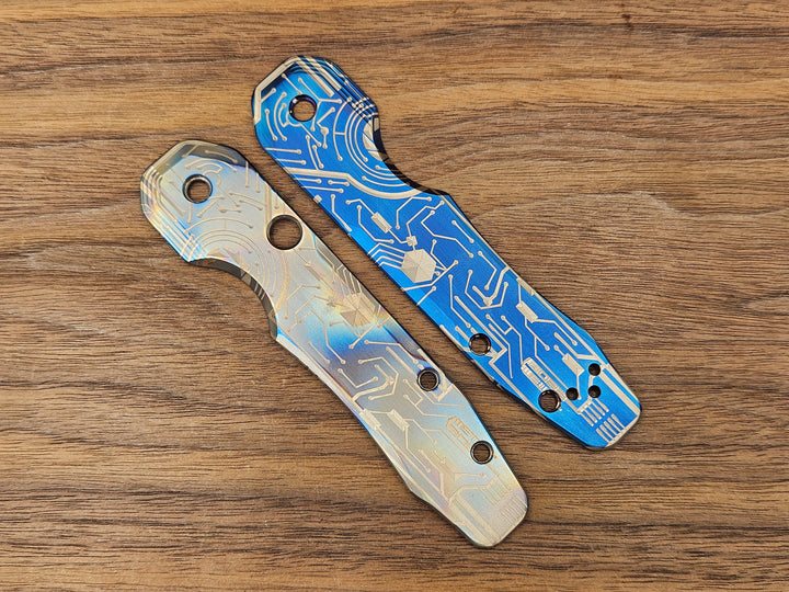 CLR Spyderco Smock<br>Titanium Standard Circuit Board Blue Silver Flamed