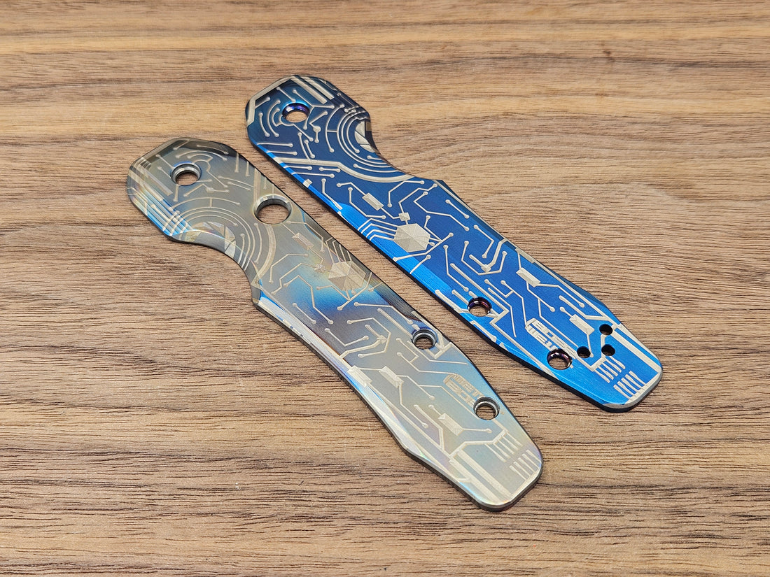 CLR Spyderco Smock<br>Titanium Standard Circuit Board Blue Silver Flamed