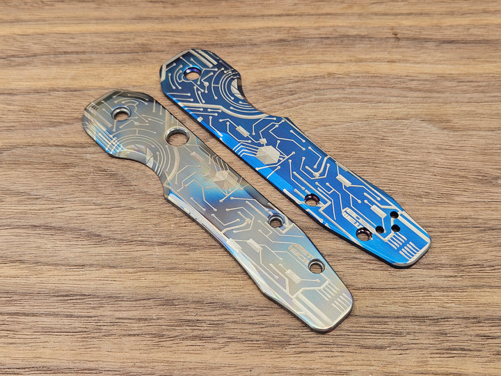 CLR Spyderco Smock<br>Titanium Standard Circuit Board Blue Silver Flamed