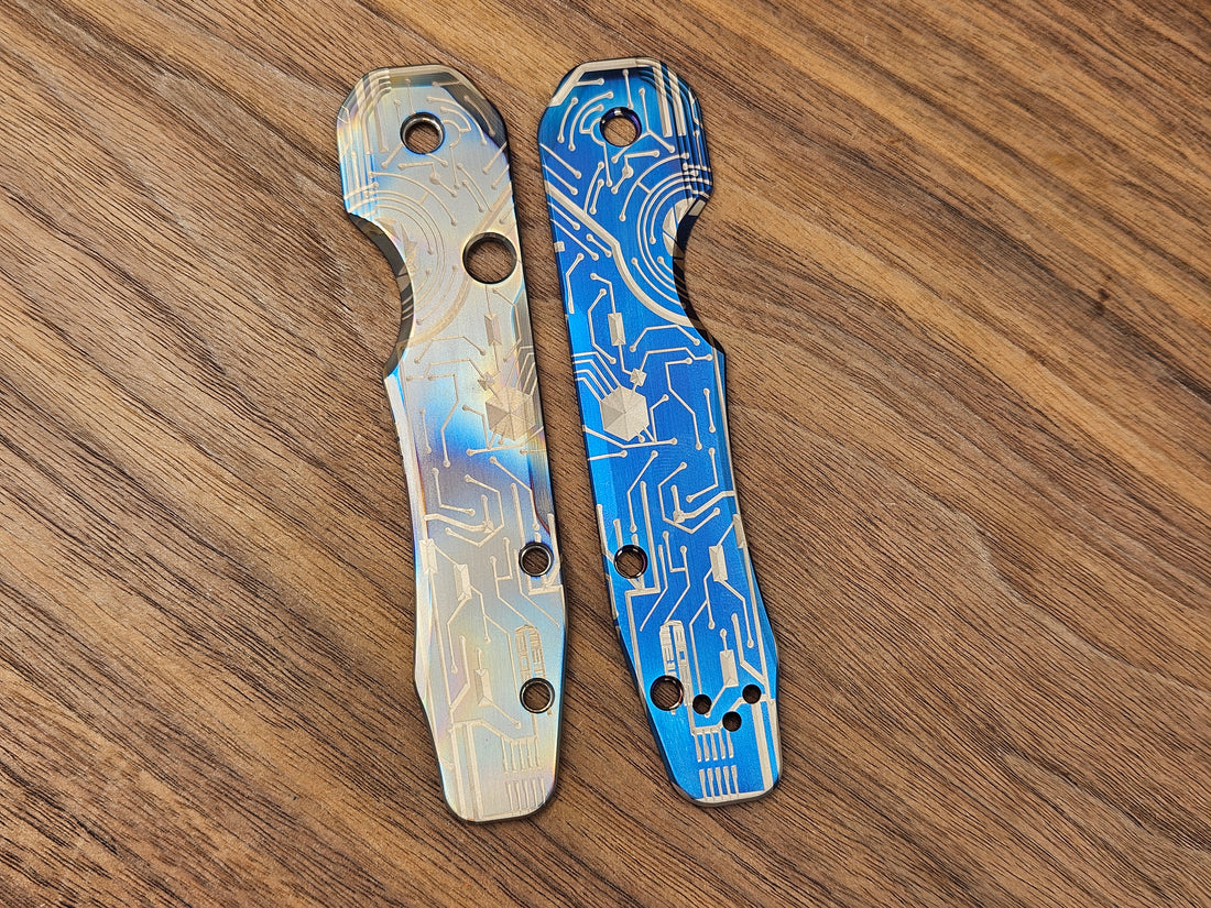 CLR Spyderco Smock<br>Titanium Standard Circuit Board Blue Silver Flamed