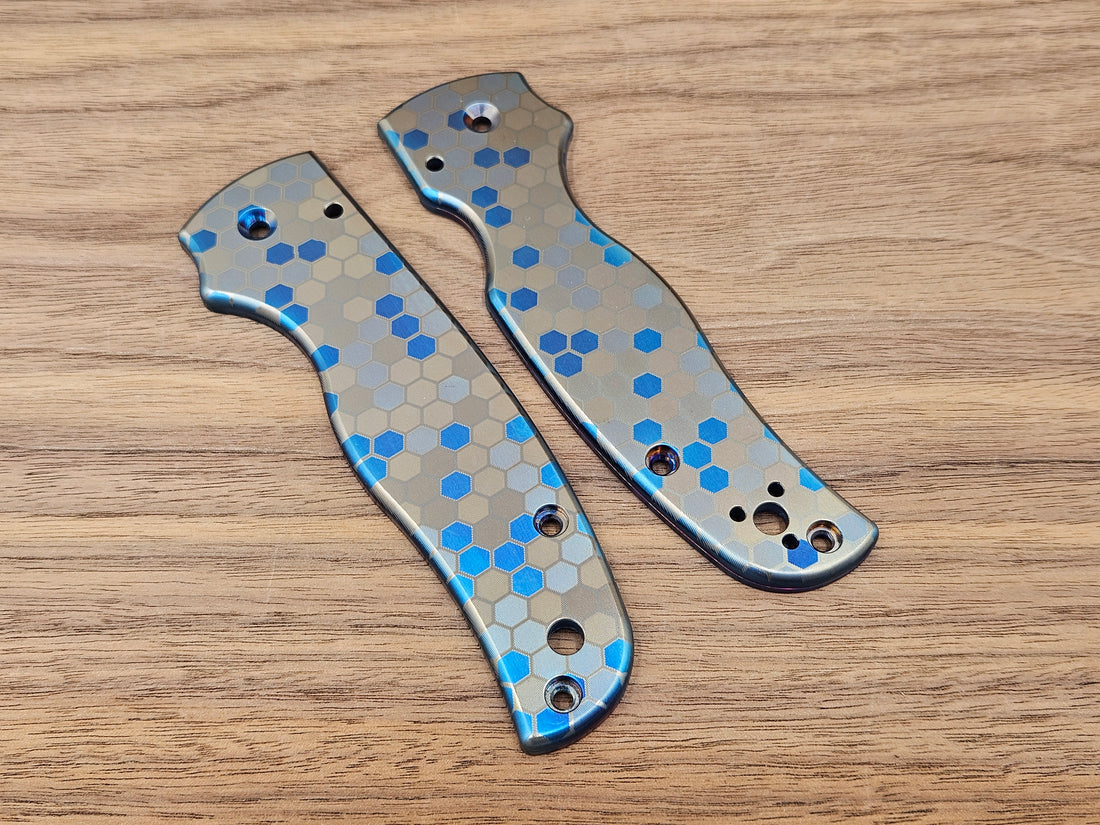 CLR Spyderco Shaman<br>Titanium Standard Honeycomb Blue Flamed