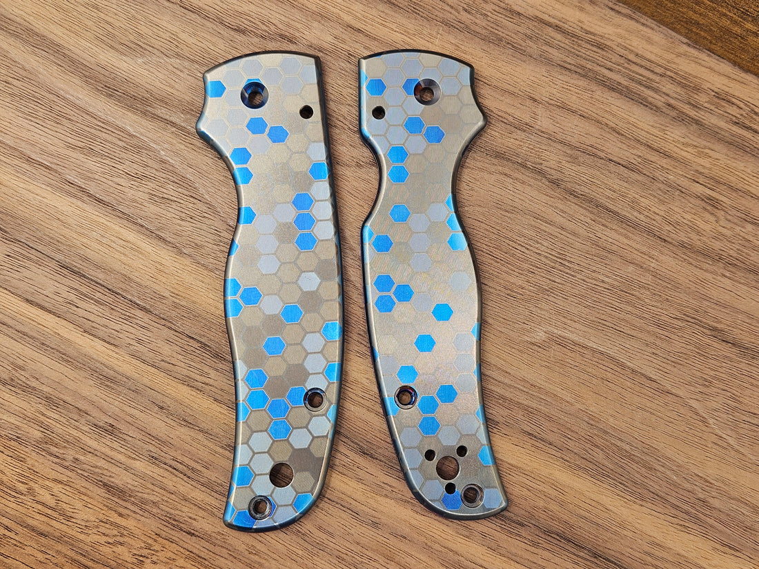 CLR Spyderco Shaman<br>Titanium Standard Honeycomb Blue Flamed