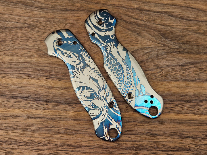 CLR Spyderco Paramilitary 3<br>Titanium Standard Koi Fish Blue