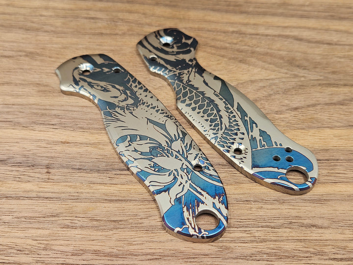CLR Spyderco Paramilitary 3<br>Titanium Standard Koi Fish Blue