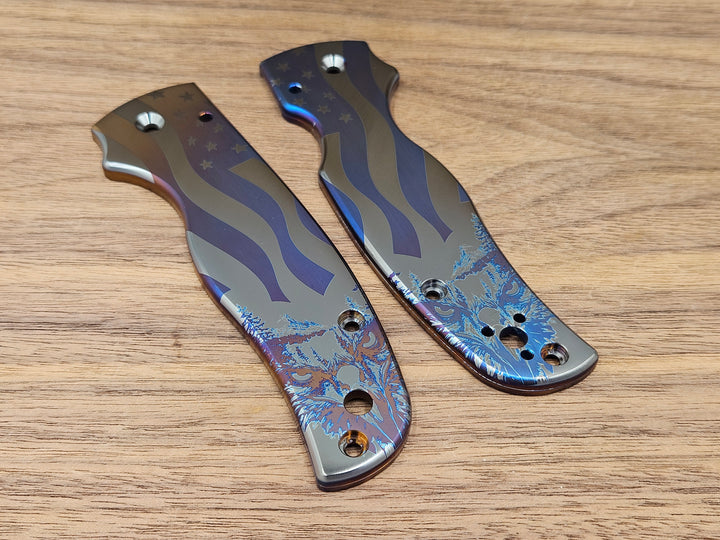 CLR Spyderco Shaman<br>Titanium Standard 4th Eagle Flamed