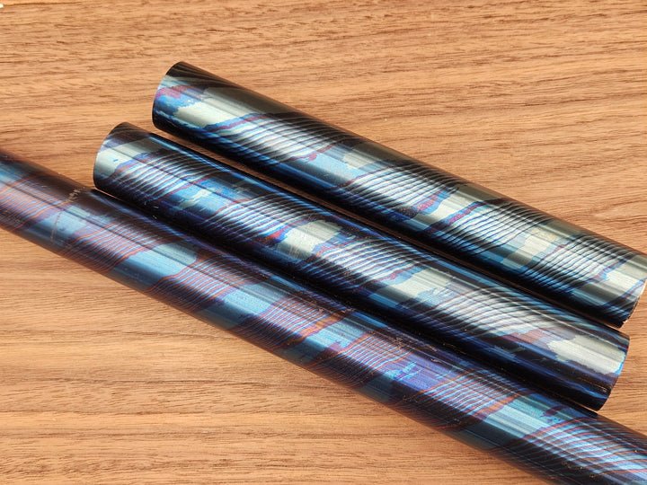 Timascus Twist Damascus Rods – Solid Heat Colored Titanium