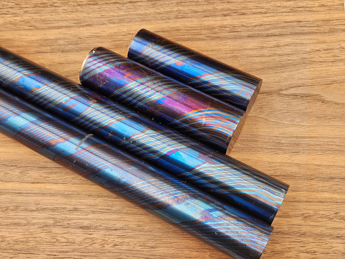 ZircuTi Twist Damascus Rod – Solid Heat Colored Titanium & Zirconium
