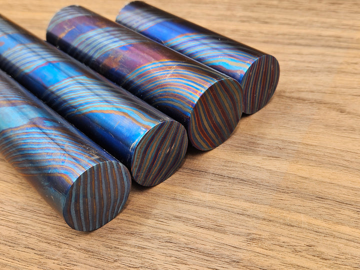 ZircuTi Twist Damascus Rod – Solid Heat Colored Titanium & Zirconium