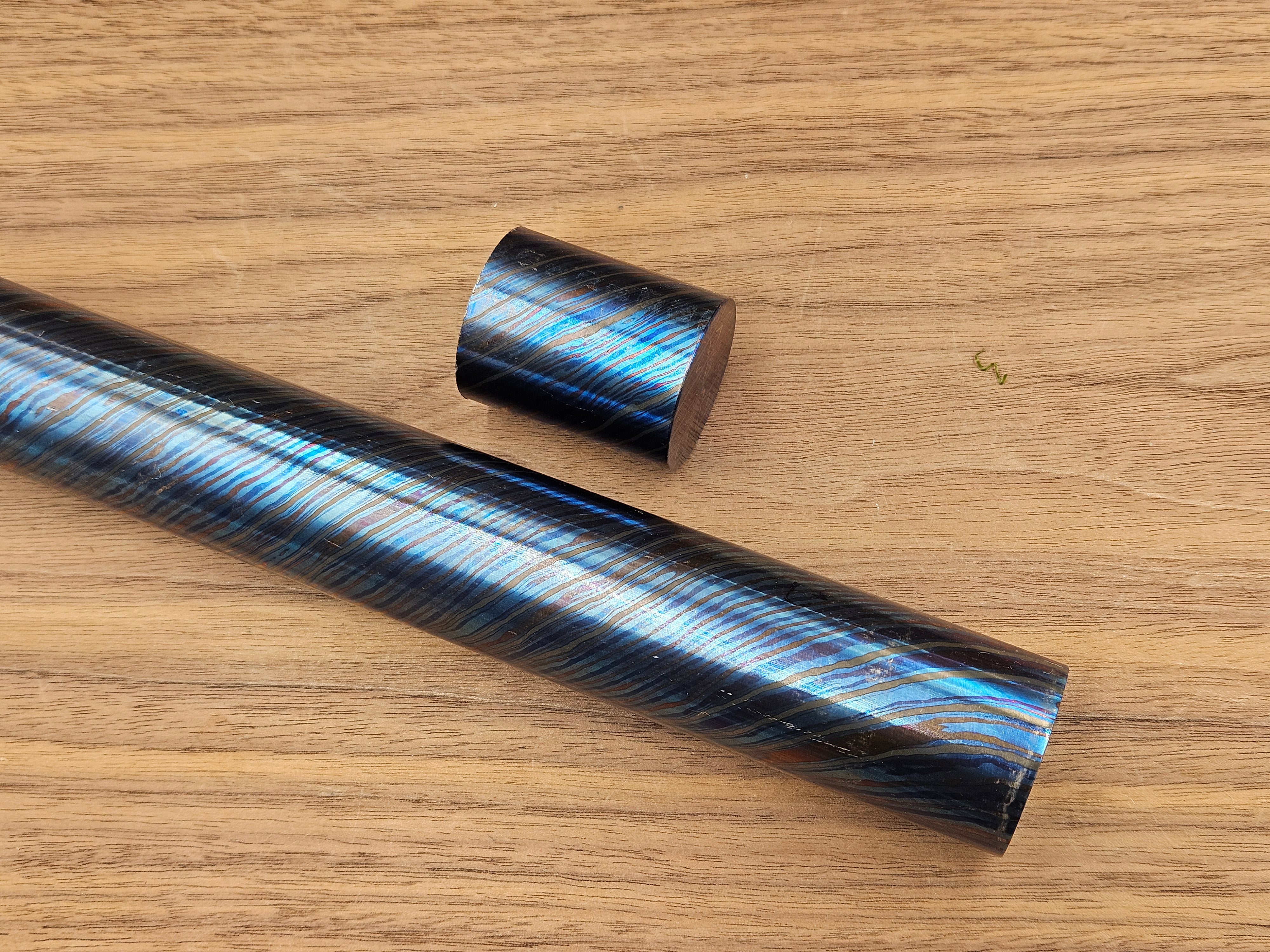 ZircuTi Mosaic Damascus Rod – Solid Heat Colored Titanium & Zirconium
