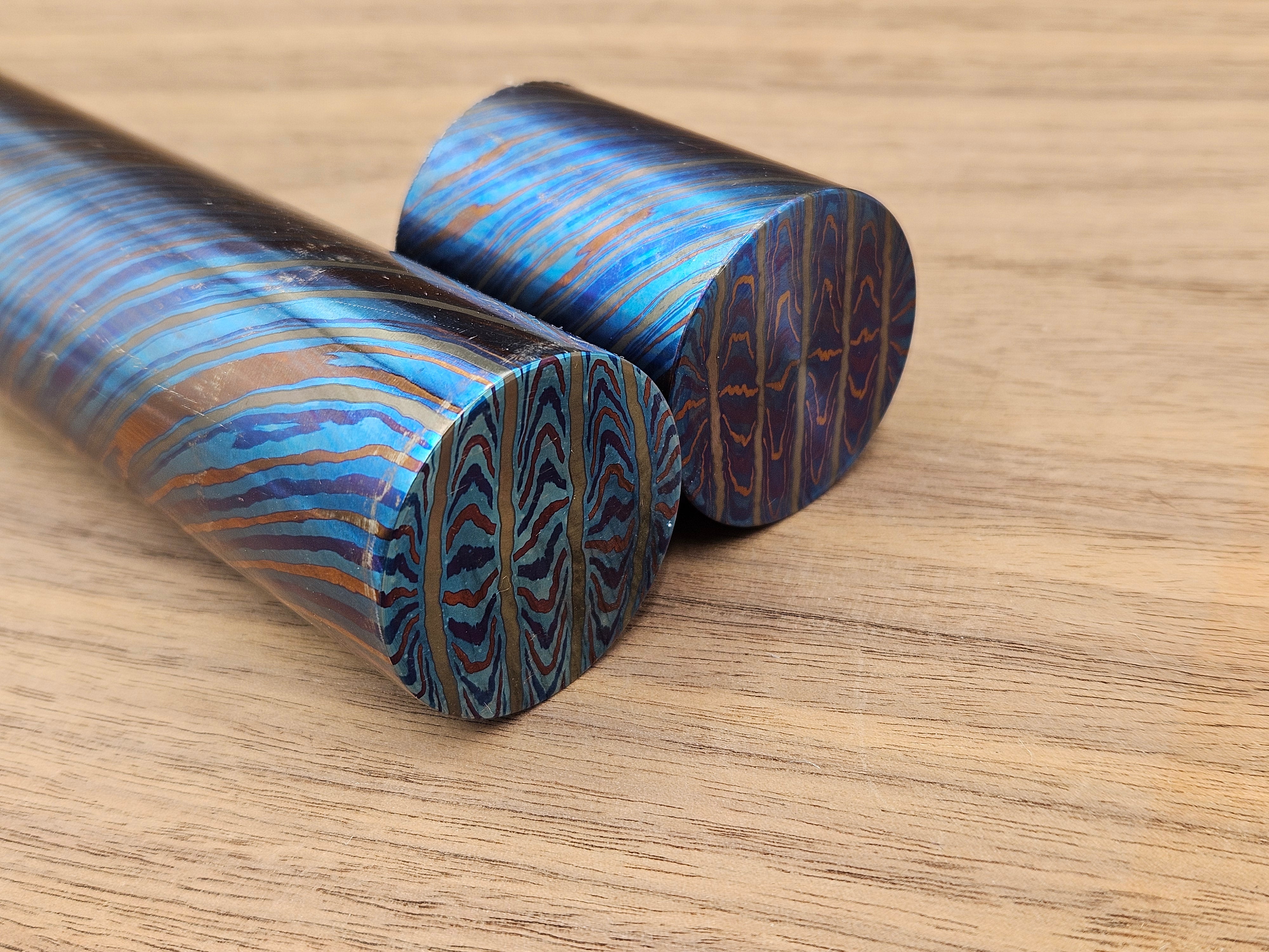ZircuTi Mosaic Damascus Rod – Solid Heat Colored Titanium & Zirconium