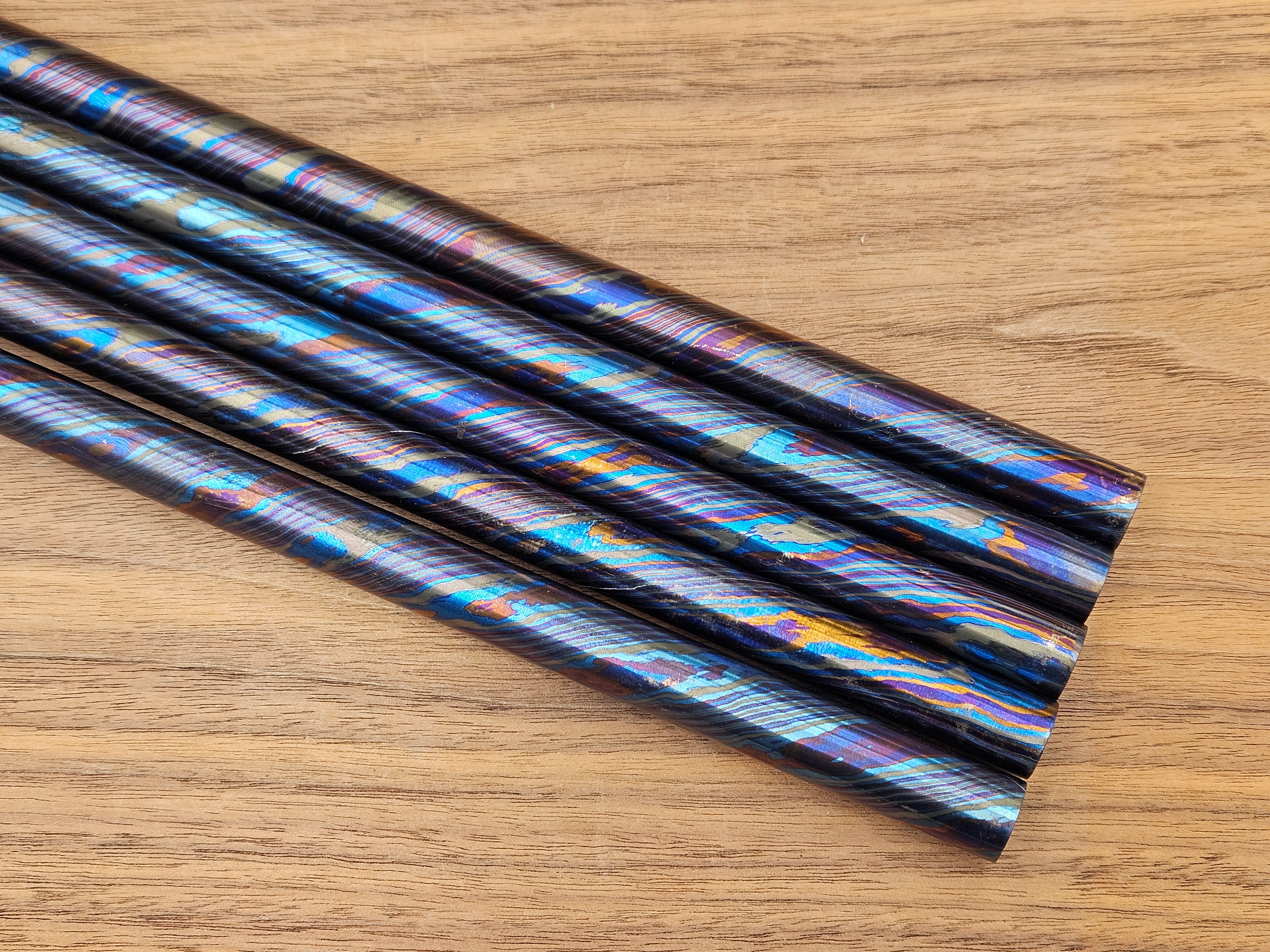 Thin ZircuTi Twist Damascus Rod – Solid Heat Colored Titanium & Zirconium