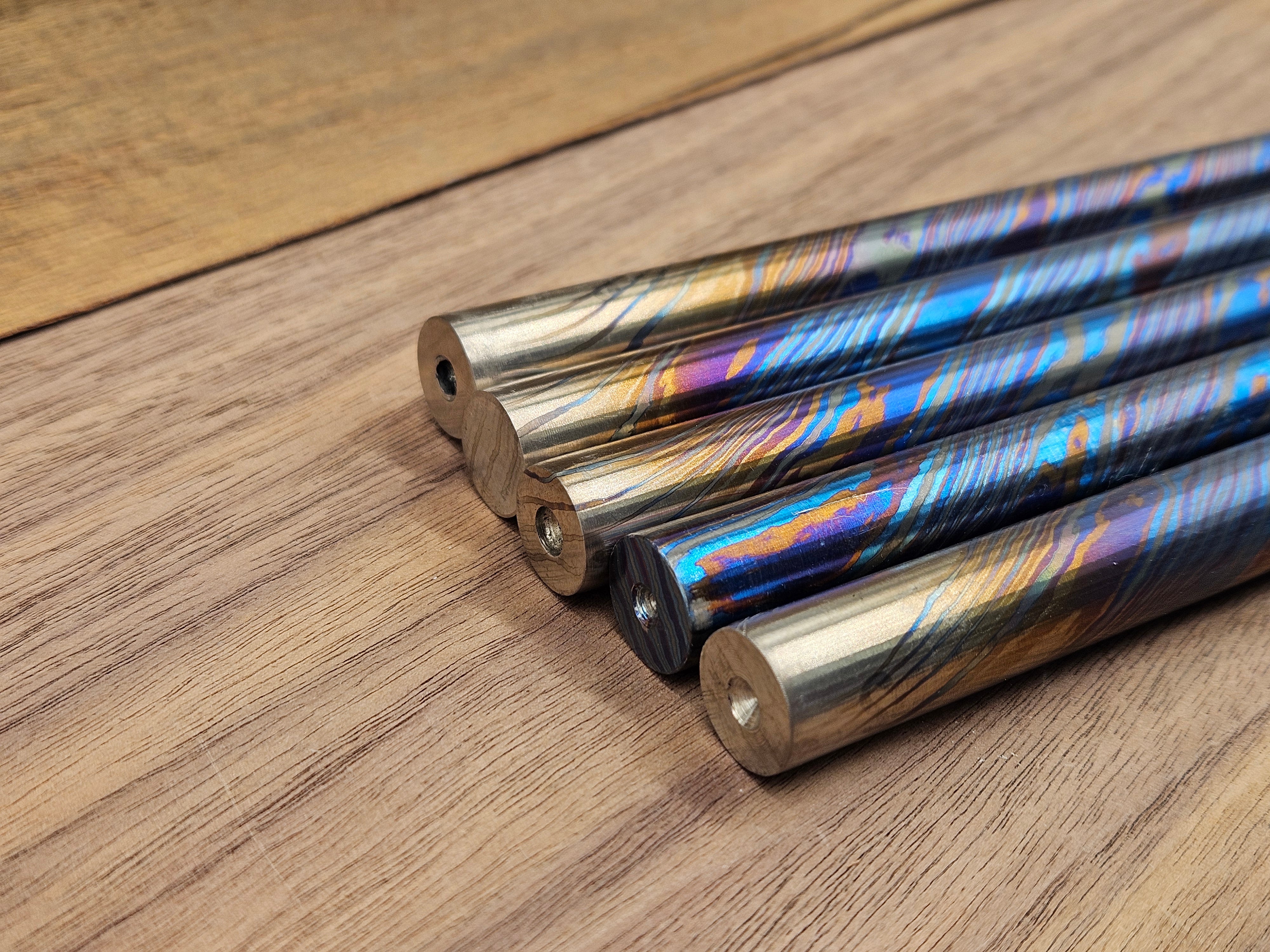 Thin ZircuTi Twist Damascus Rod – Solid Heat Colored Titanium & Zirconium