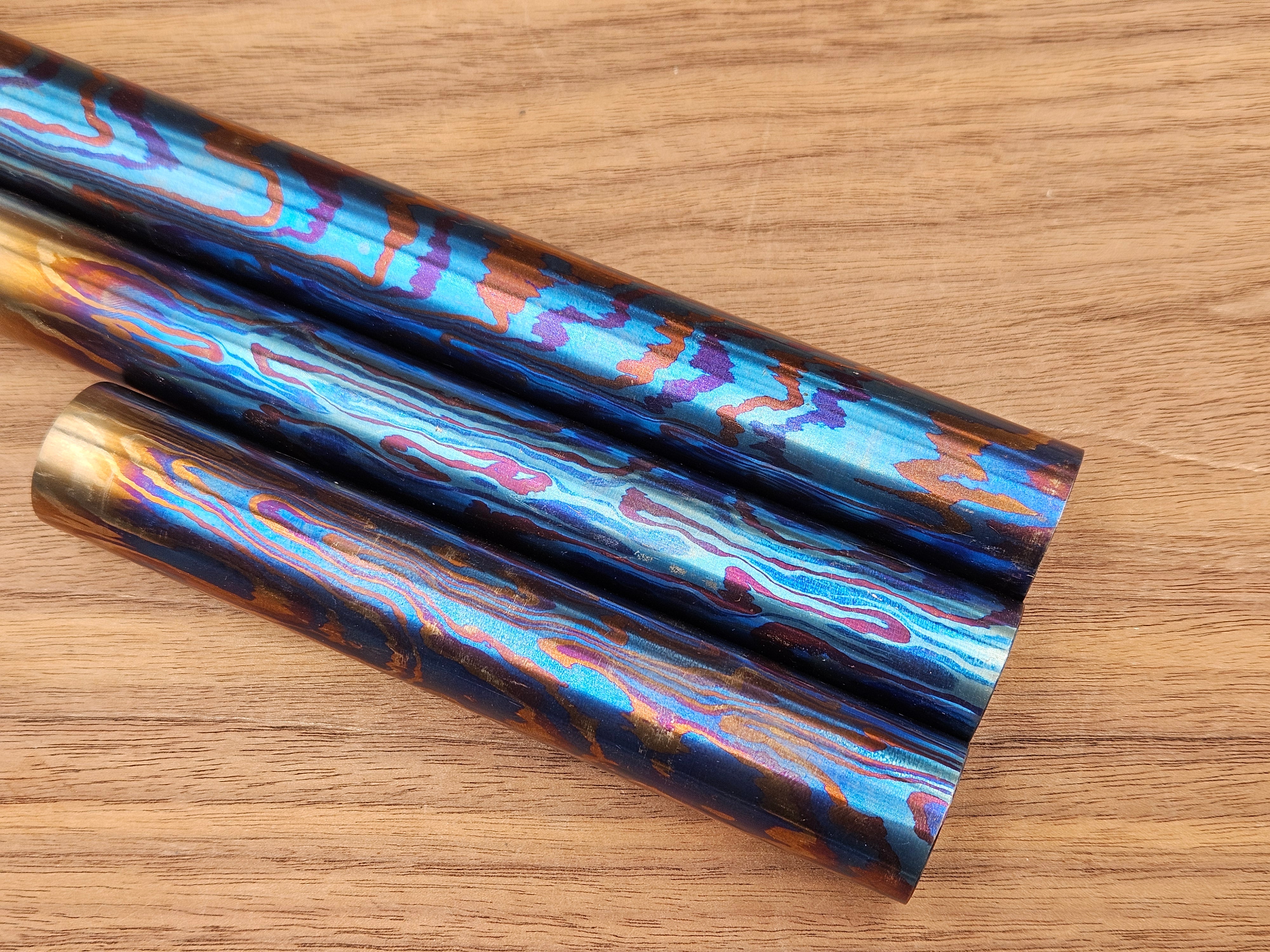 Timascus Wave Damascus Rods – Solid Heat Colored Titanium