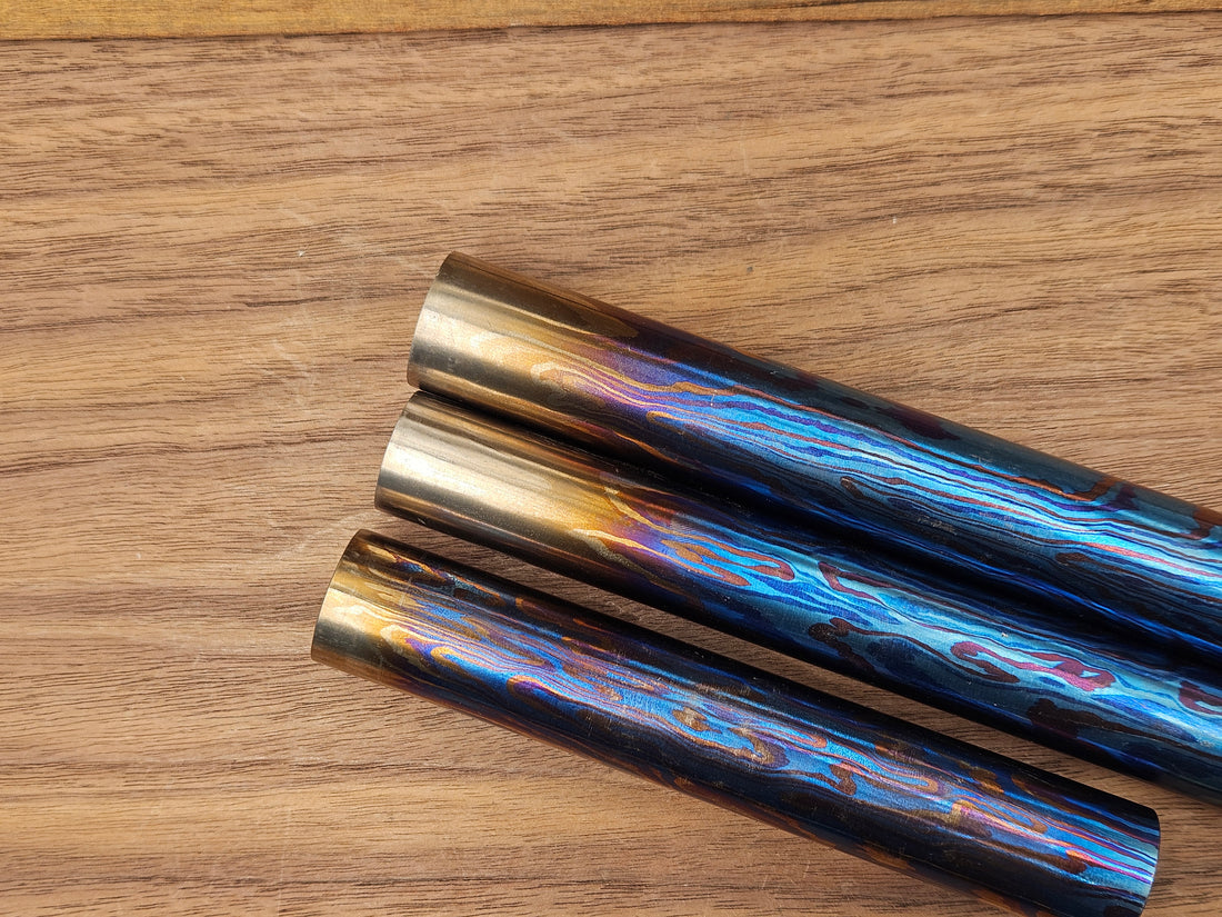 Timascus Wave Damascus Rods – Solid Heat Colored Titanium