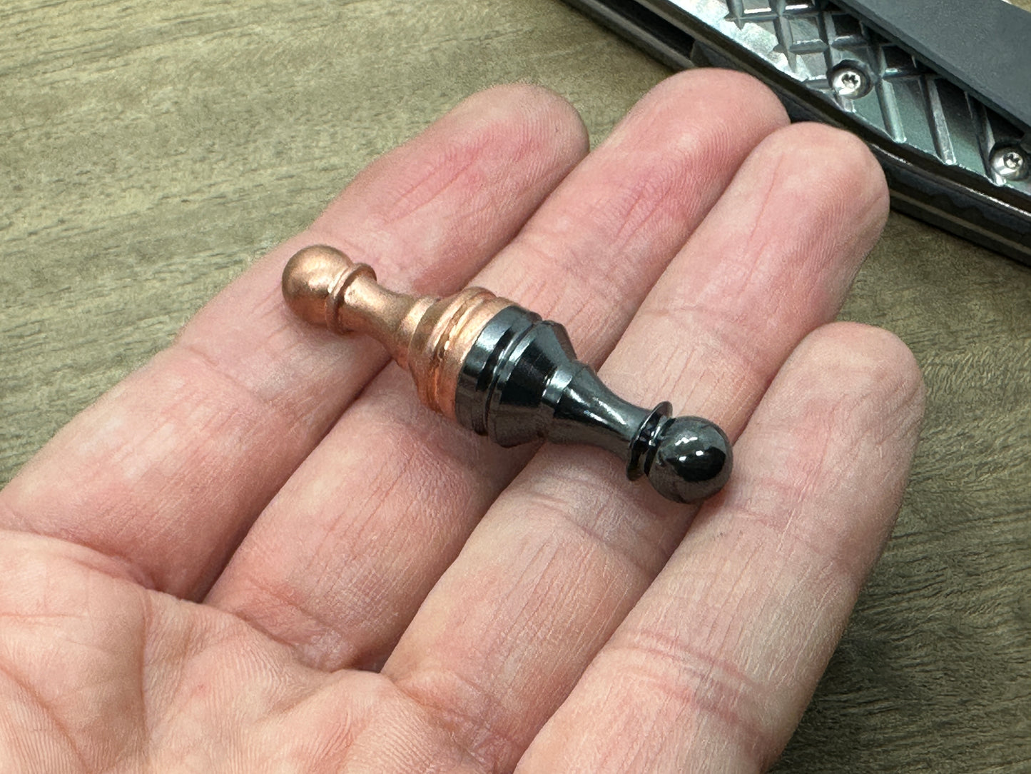 Haptic-PAWN Slider: Polished Zirconium & Tumbled Copper - Chess Pawn fidget