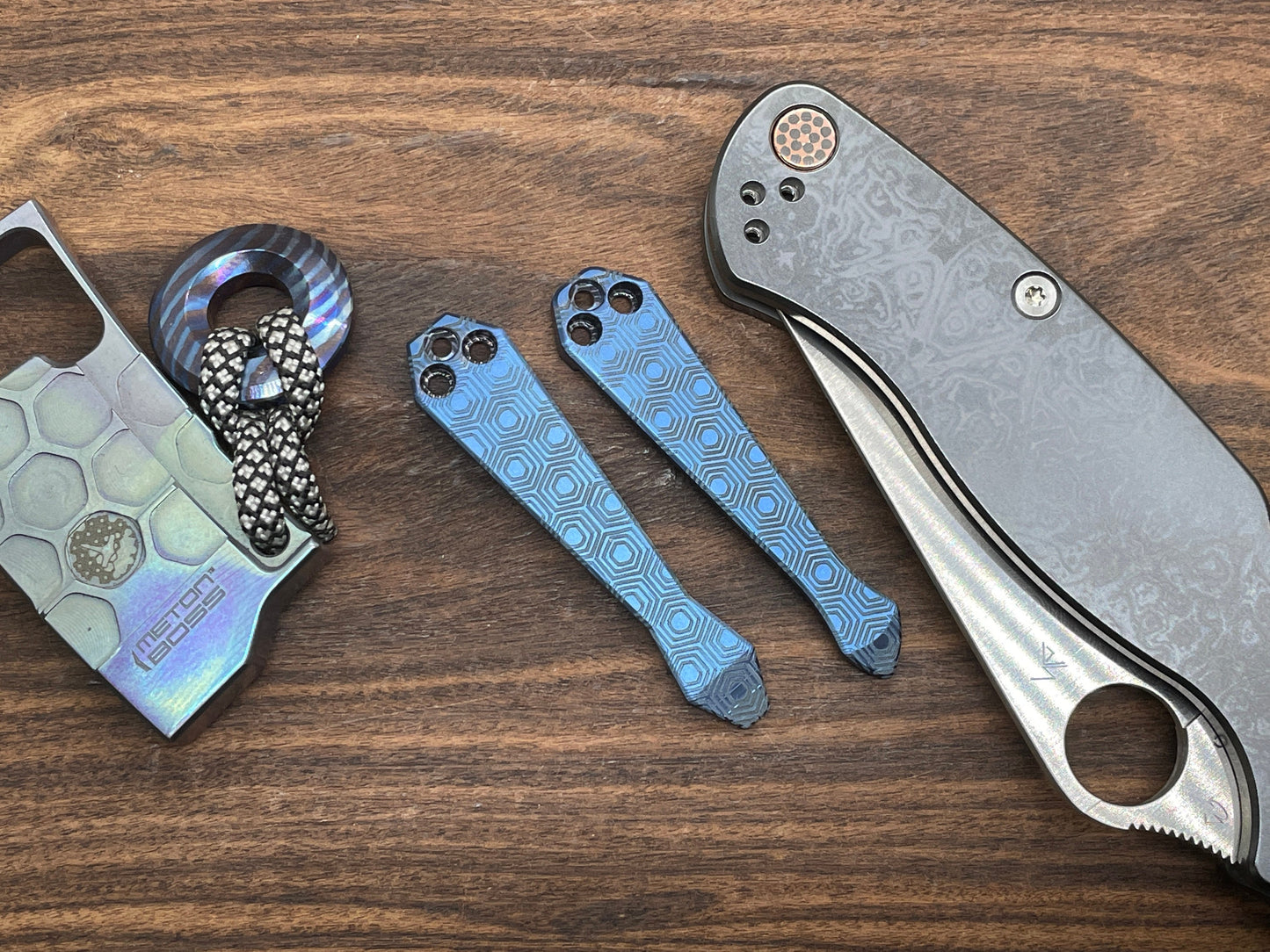 HONEYCOMB Blue ano Dmd Titanium CLIP for most Spyderco models