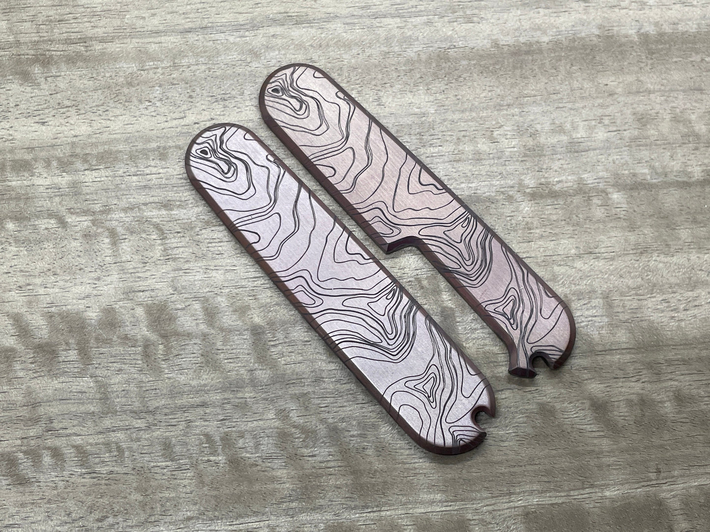 TOPO Aged engraved 91mm Copper Scales for Swiss Army SAK