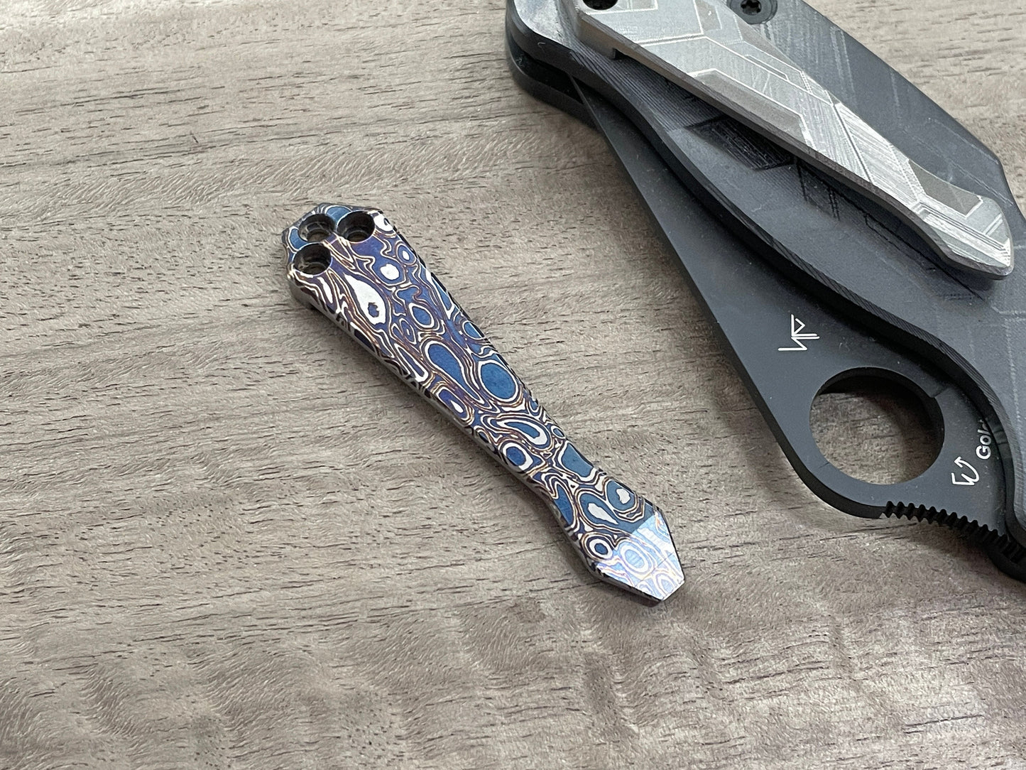 Mokume / Timascus pattern engraved Dmd Titanium CLIP for most Spyderco models