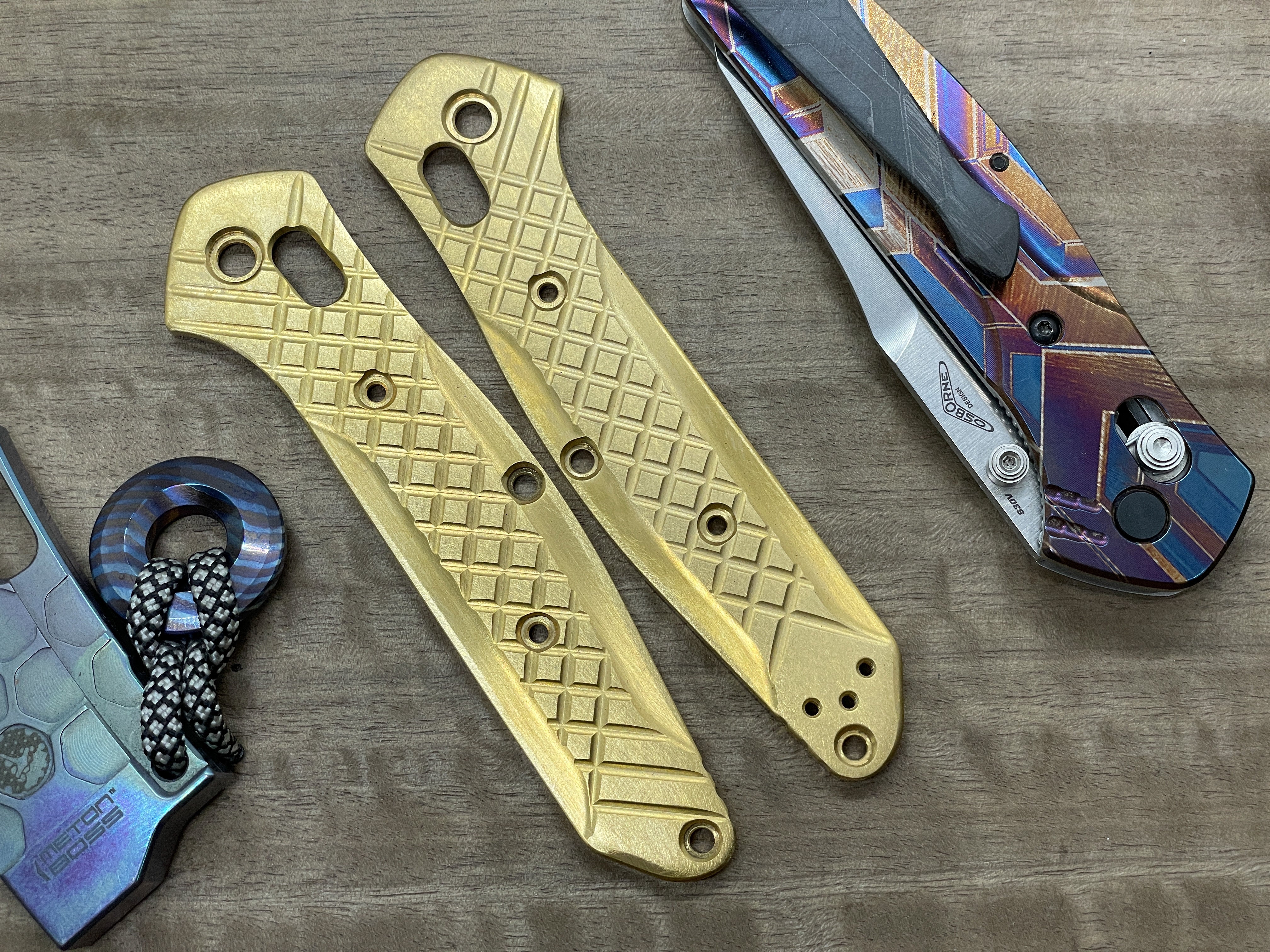 RIVETED AIRPLANE engraved Brass Knife Scales for Benchmade 940 Osborne Folding Knife scales Pocket shops knife EDC gear MetonBoss Every Day Carry