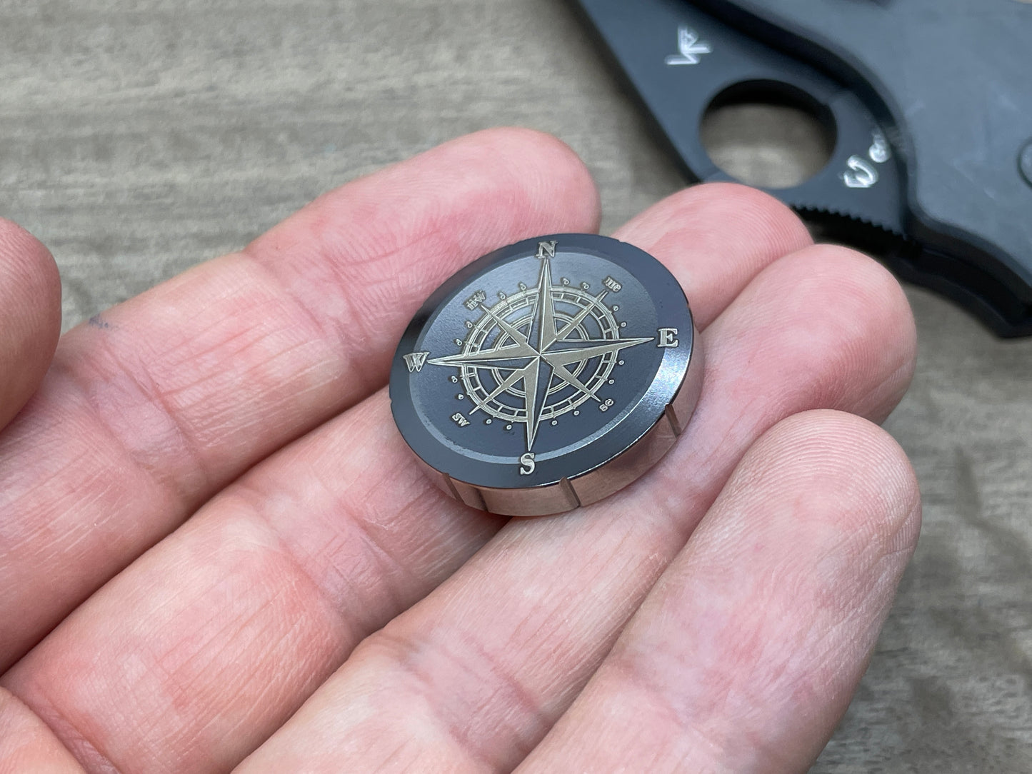 COMPASS Black engraved Stainless Steel Spinning Worry Coin Spinning Top