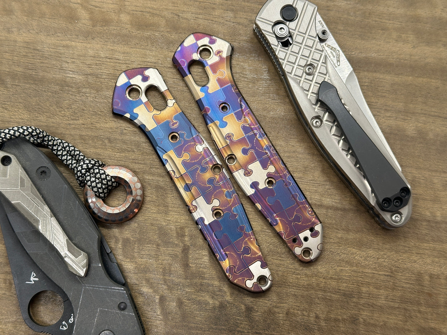 JIGSAW PUZZLES heat ano engraved Titanium Scales for Benchmade 940 Osborne