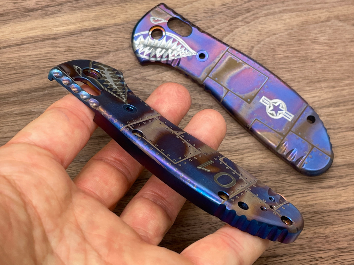 P40 Riveted Airplane Flamed Titanium Scales for Benchmade GRIPTILIAN 551 & 550