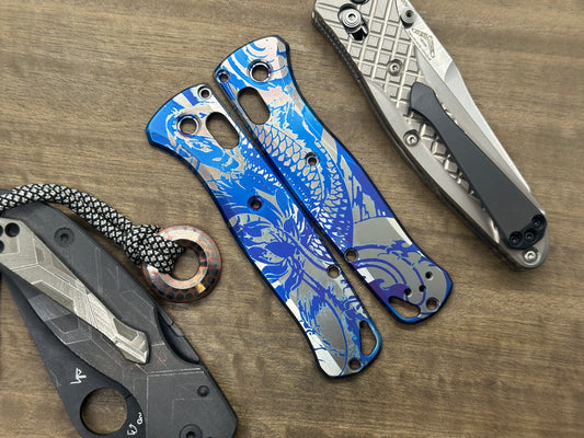 Blue KOI Fish Flamed heat ano engraved Titanium Scales for Benchmade Bugout 535
