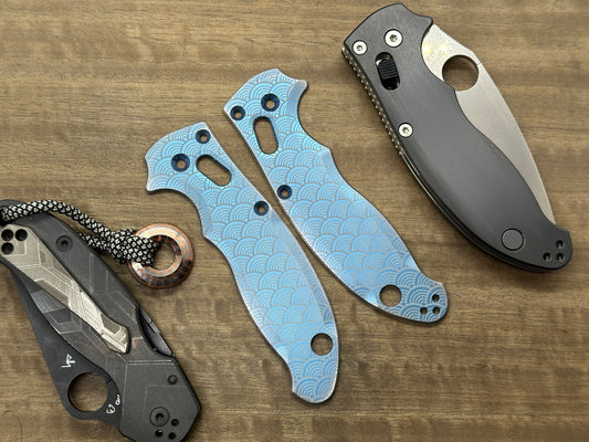 Blue ano Brushed SEIGAIHA Titanium scales for Spyderco MANIX 2