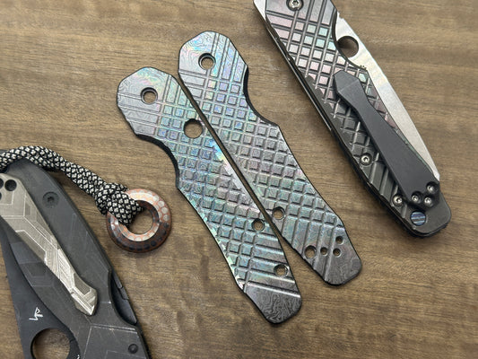 ALIEN Oil Slick FRAG Cnc milled Zirconium Scales for Spyderco SMOCK