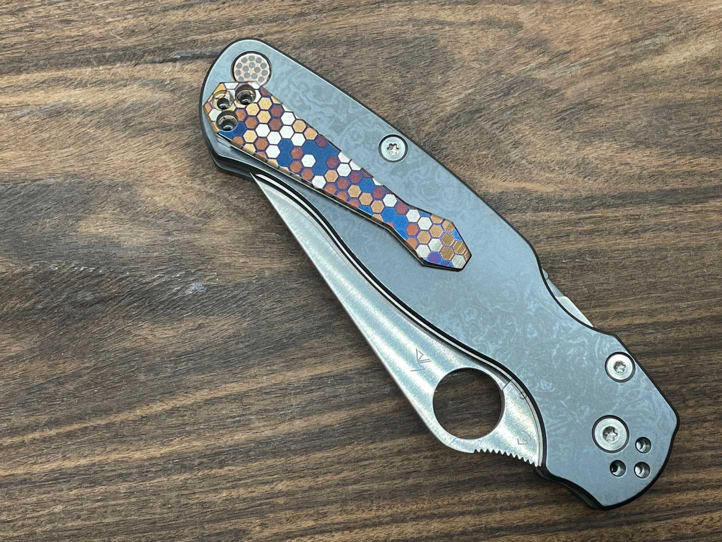 Golden Dmd Honeycomb heat ano engraved Titanium CLIP for most Spyderco models