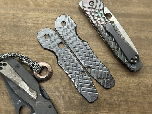 ALIEN Polished engraved FRAG Cnc milled Zirconium Scales for Spyderco SMOCK