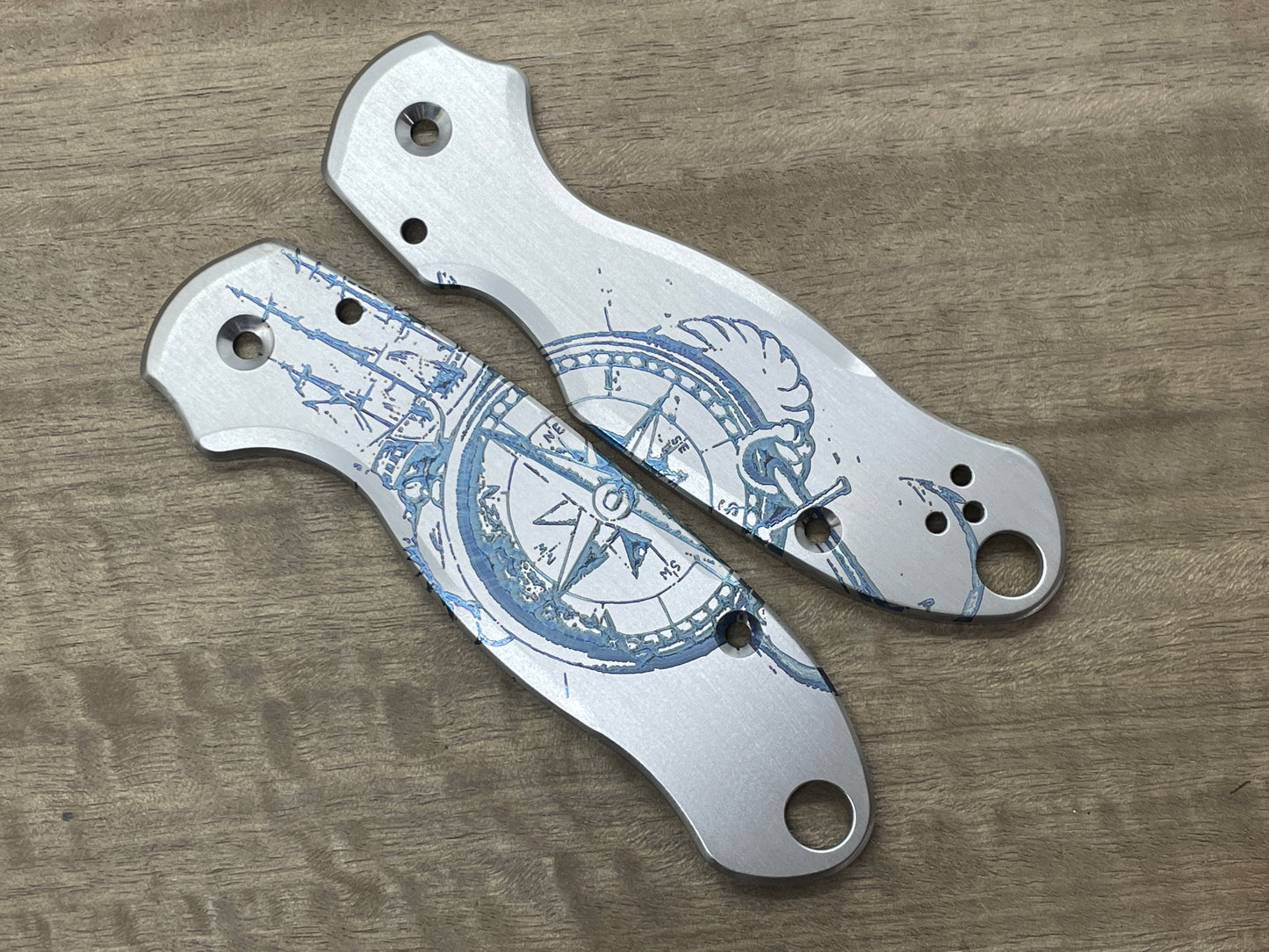 COMPASS at SEA engraved Titanium Scales for Spyderco Para 3