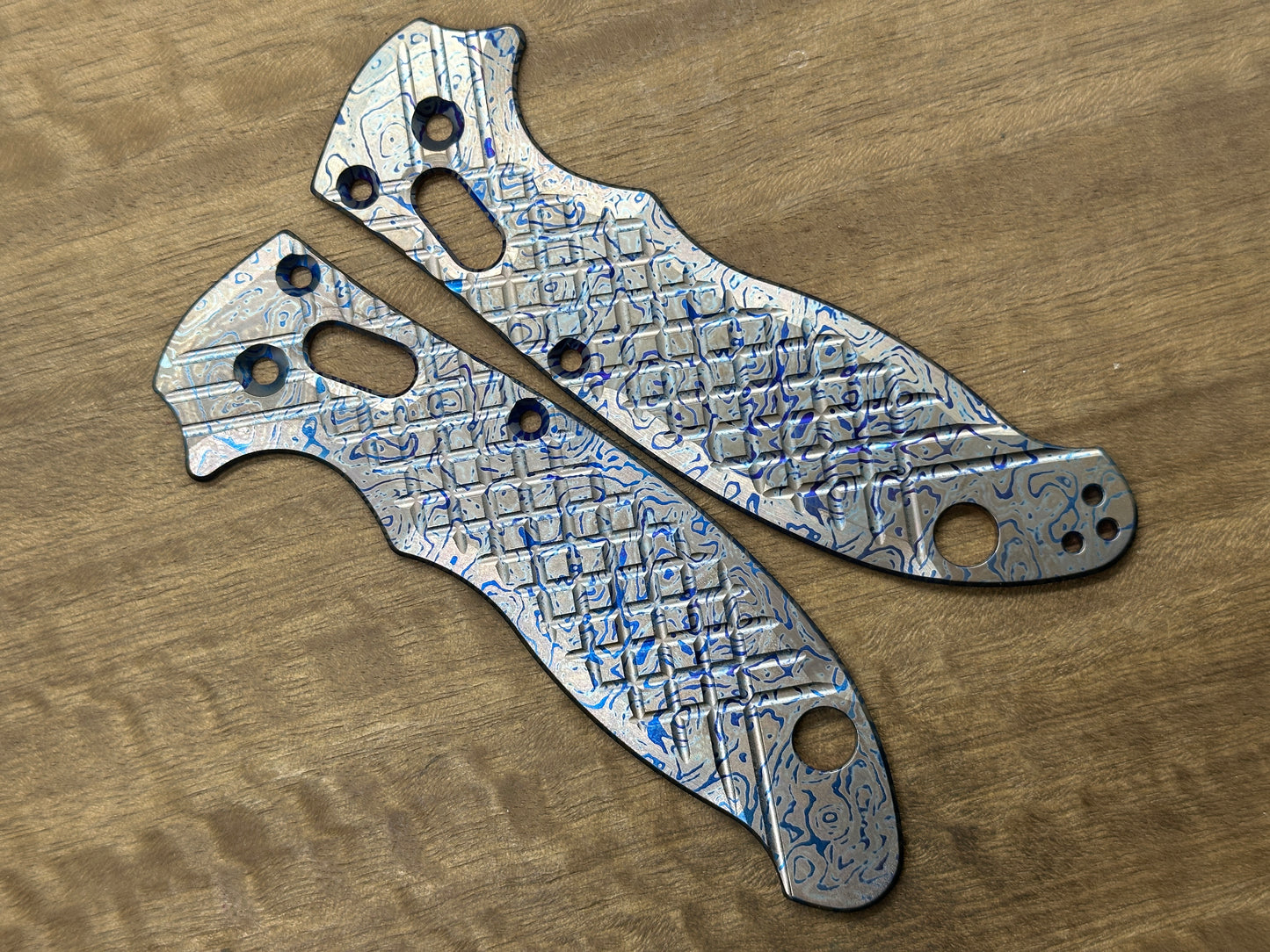 Blue ALIEN FRAG Cnc milled Titanium scales for Spyderco MANIX 2