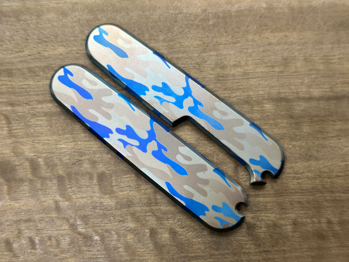 Flamed CAMO heat ano engraved 91mm Titanium Scales for Swiss Army SAK