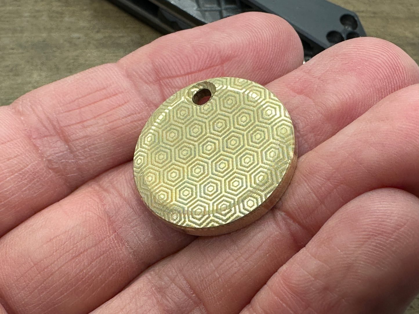 HONEYCOMB engraved Brass PENDANT Keychain