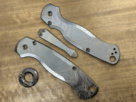 Black TOPO Engraved Titanium scales for Spyderco Paramilitary 2 PM2