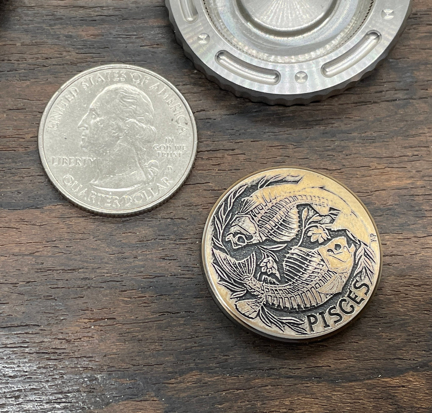 Deep engraved PISCES Zodiac Titanium Coin for Billetspin Gambit