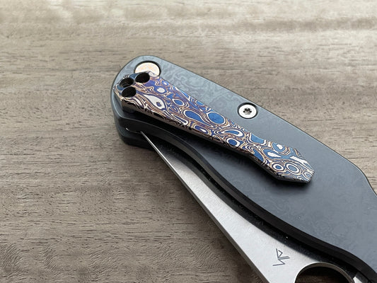 RAINDROP pattern Heat ano engraved Titanium Dmd CLIP for most Spyderco models