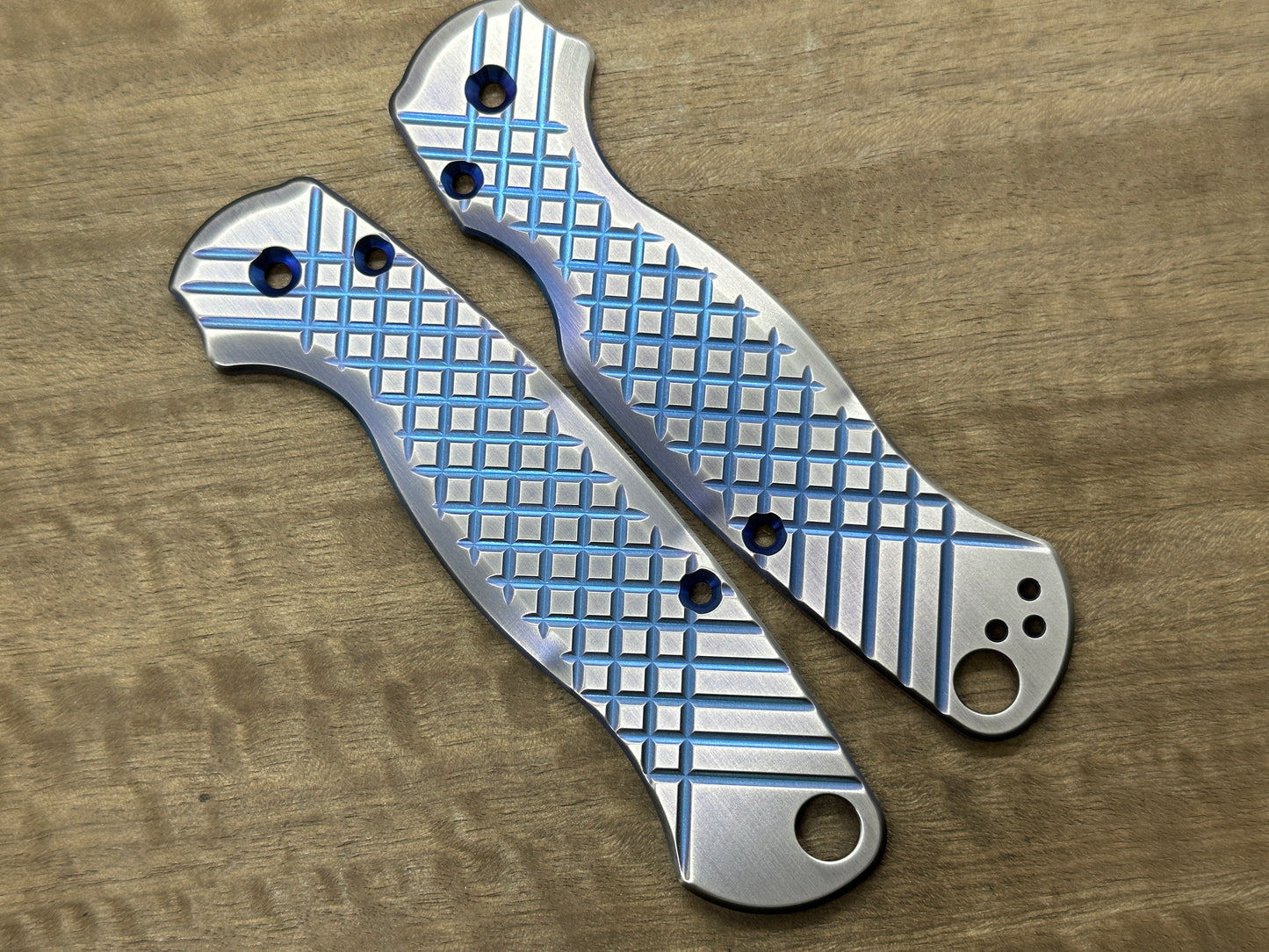 2-Tone BLUE ano & Brushed FRAG Titanium scales for Spyderco Paramilitary 2 PM2