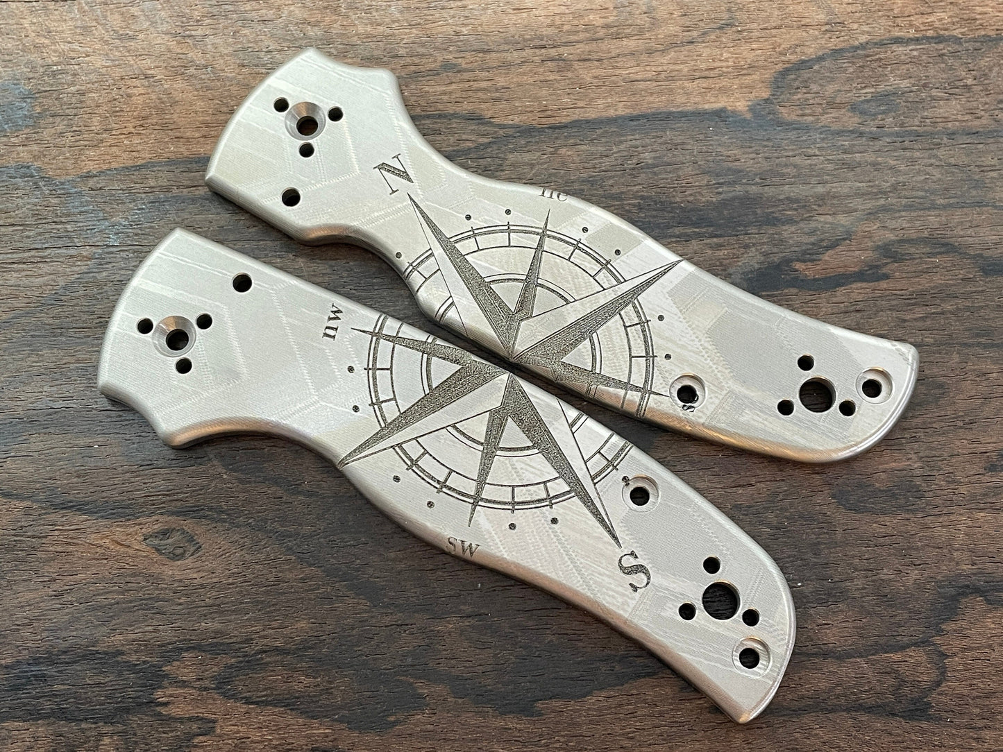 COMPASS engraved Titanium Scales for SHAMAN Spyderco