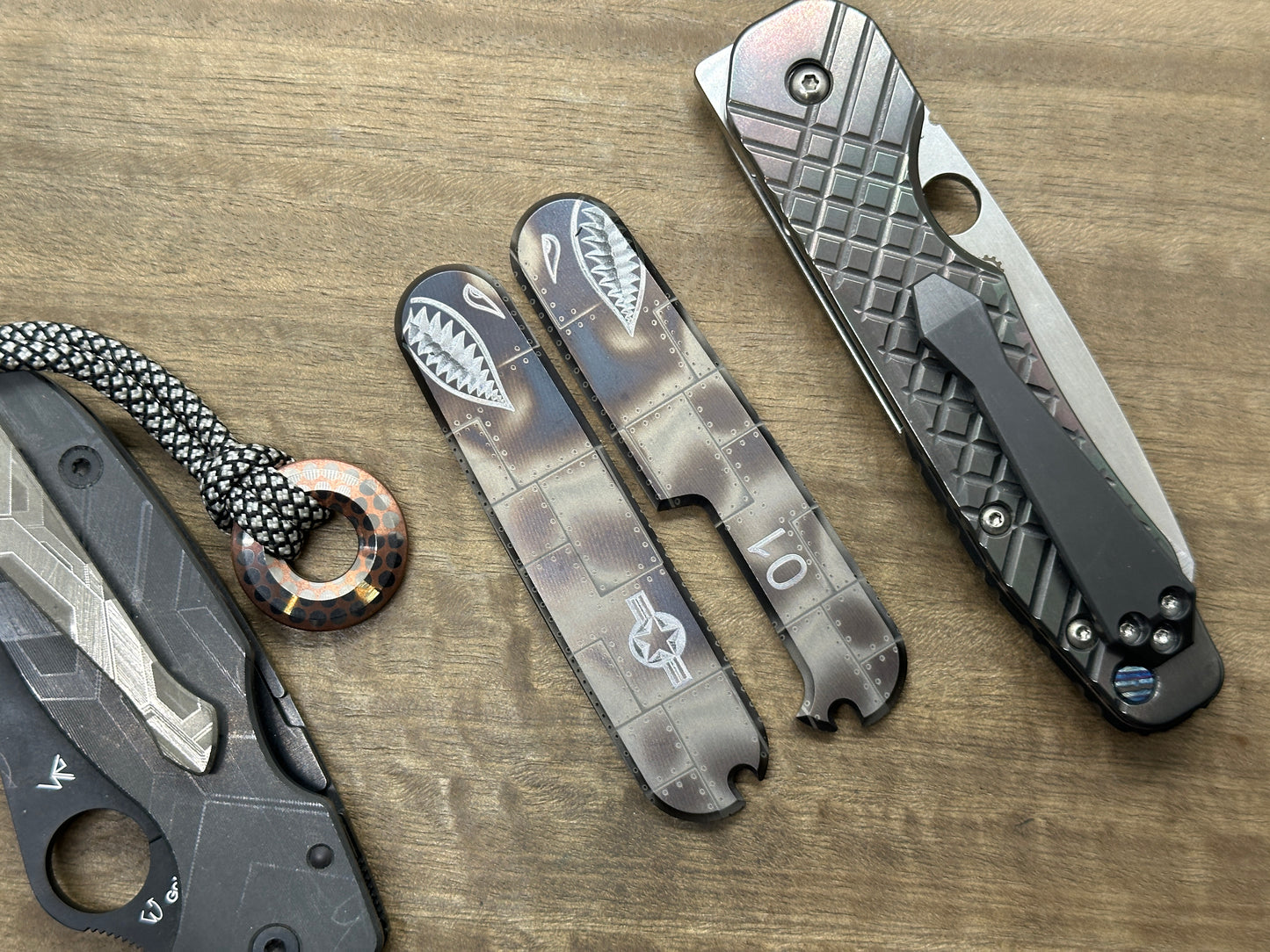 Black P40 Riveted Airplane engraved 91mm Titanium Scales for Swiss Army SAK