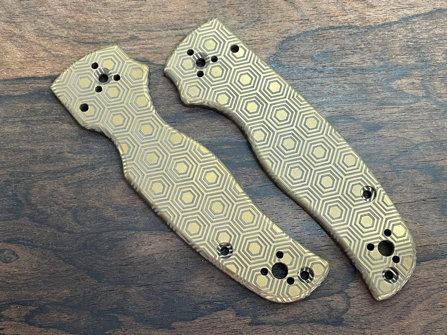 Bronze Anodized HONEYCOMB engraved Titanium Scales for SHAMAN Spyderco