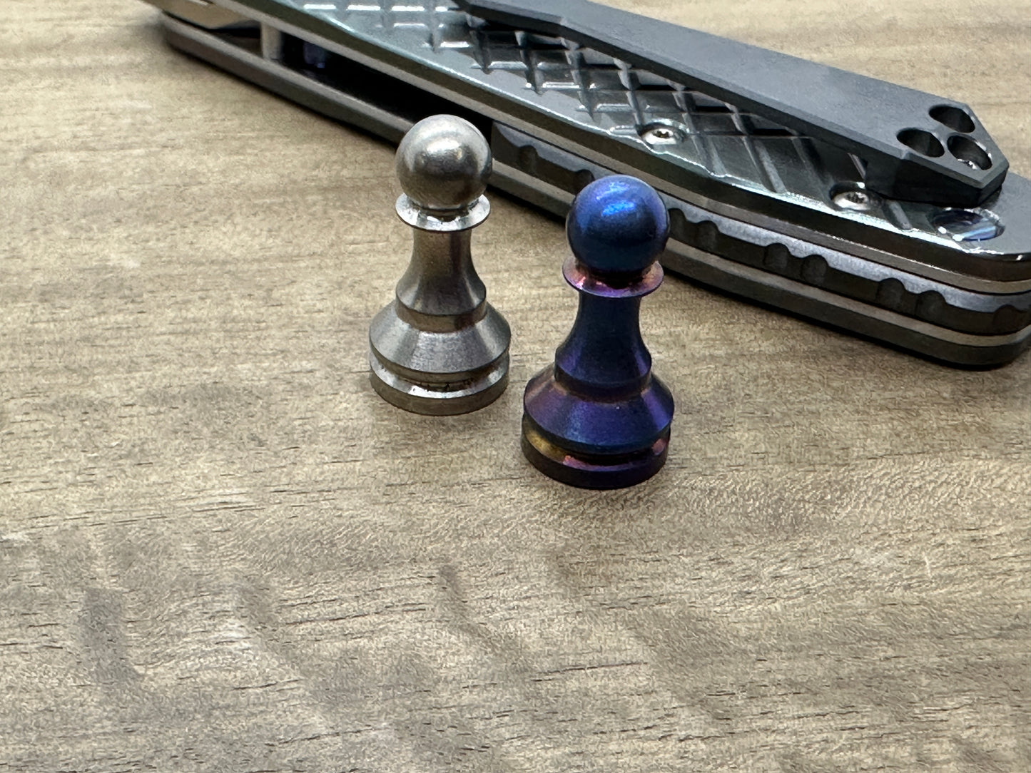 Tumbled Silver Gray & Flamed Titanium Haptic-PAWN Haptic Slider Chess Pawn Adhd