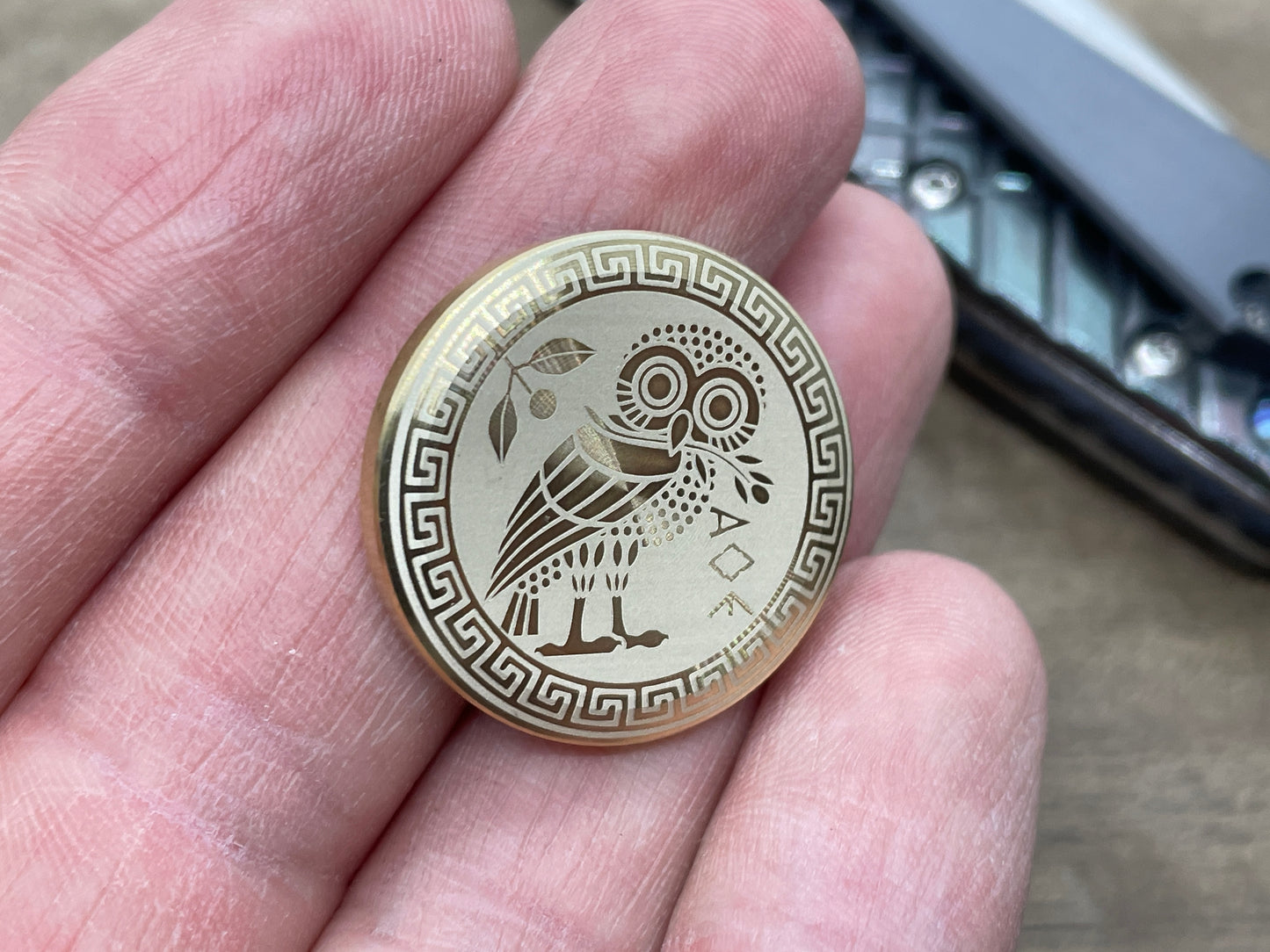 3 Sizes The OWL Brass Worry Coin