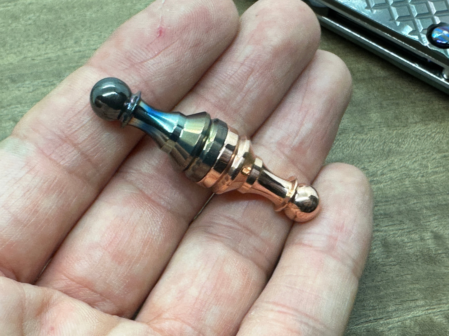 Oil-Slick Polished Zirconium & Copper Haptic-PAWN Slider Chess Pawn fidget