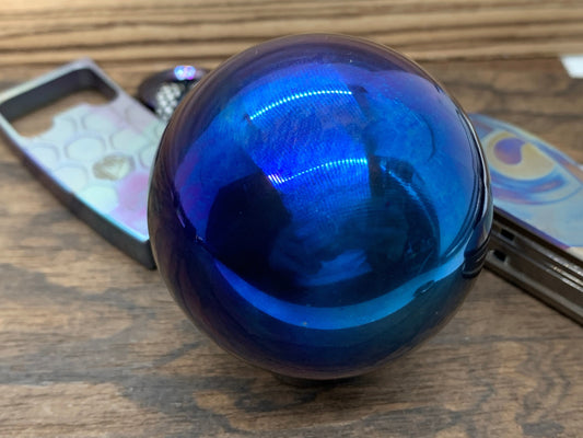 2.15" Flamed Polished Solid Giga Titanium SPHERE +Glow in the dark stand