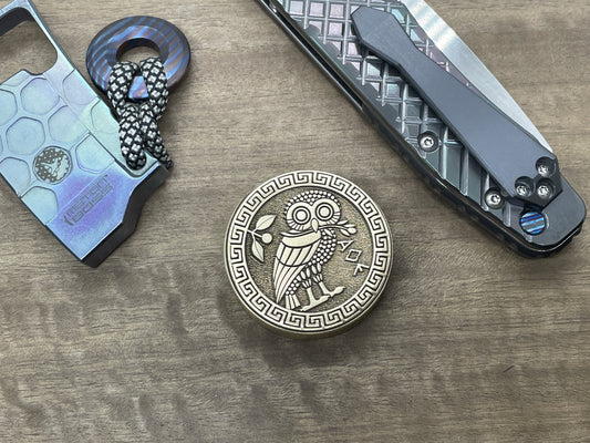 The OWL deep engraved Brass CLICKY HAPTIC Coins Fidget