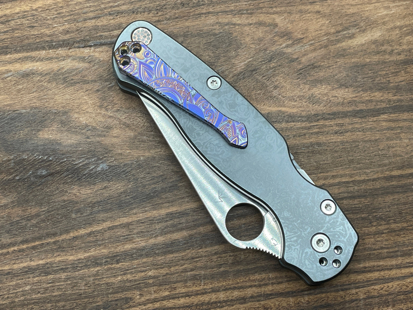 SUNRISE heat ano engraved SPIDY Titanium CLIP for most Spyderco models