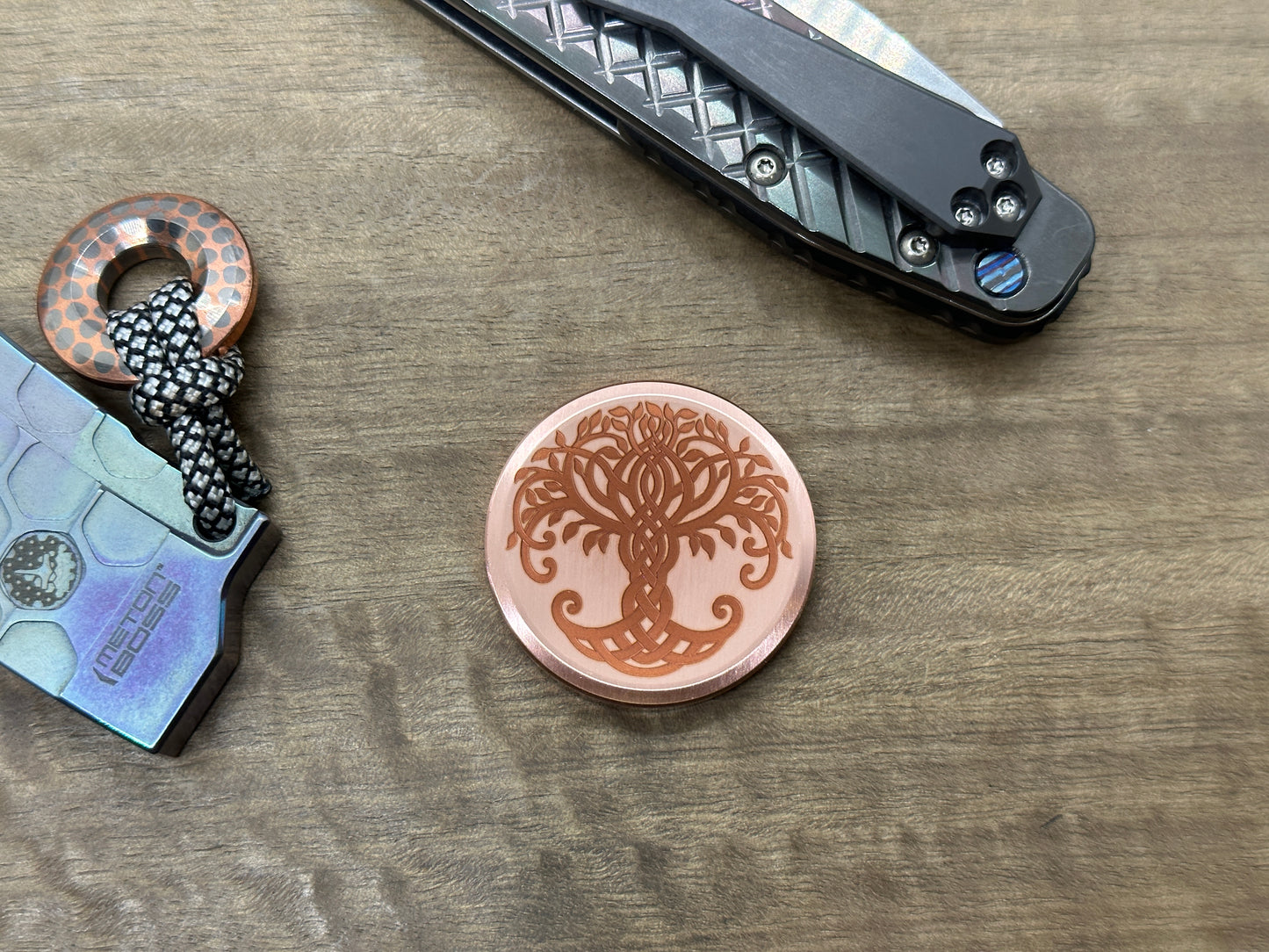 3 Sizes TREE of LIFE / Celtic Cross Copper Worry Coin